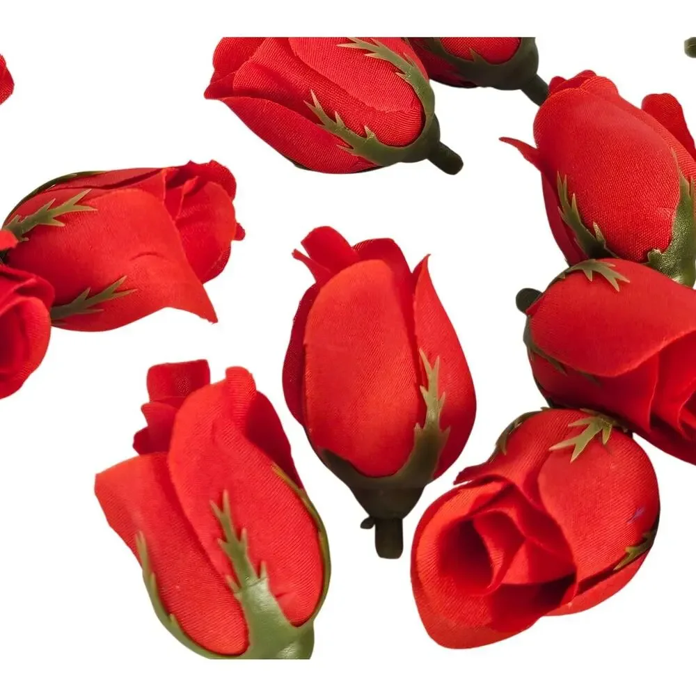 50 Red Silk Rose Buds Stemless Wedding Floral Craft DIY Wreaths 2 inch
